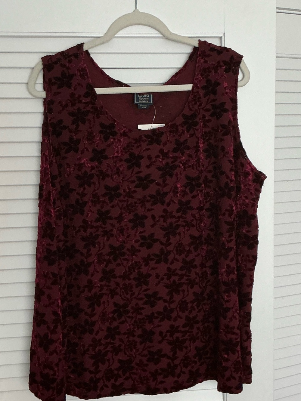 Laura Scott Burgundy Floral Velvet Burnout Tank top size 24 whimsygoth fall
